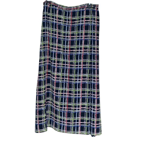 Vintage Lane Bryant Designs 18/20 Navy Green Red Geometric Plaid Wrap Maxi Skirt - Picture 1 of 4